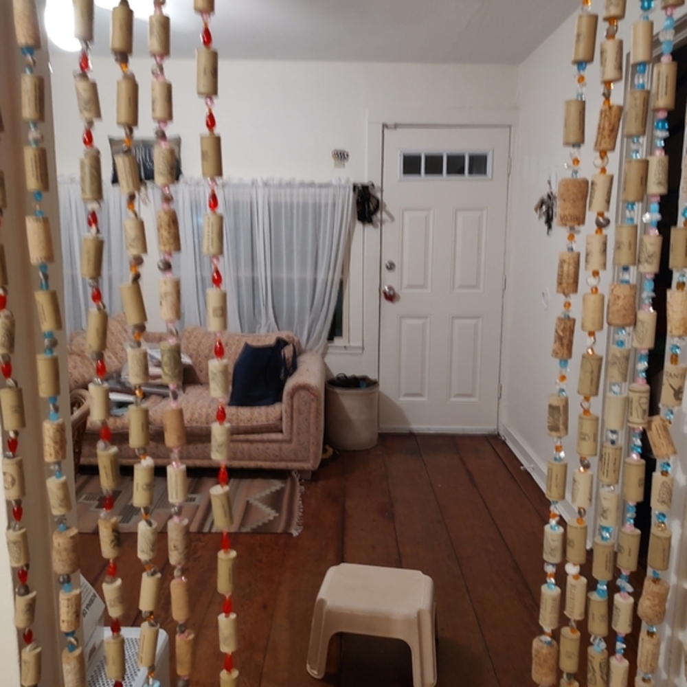 12 stands stringed cork and beads - homemade approx 5'